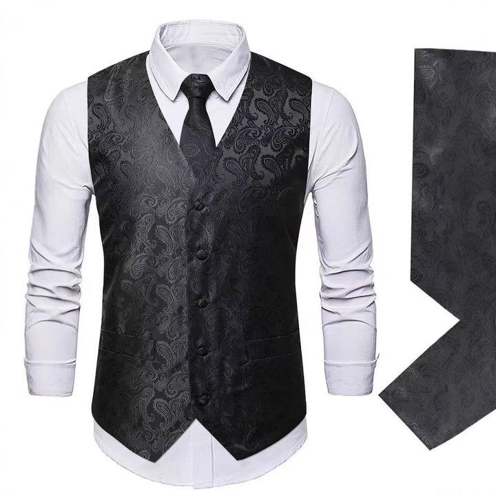 Herren nan Paisley Satin Anzugweste Set mit Krawatte und Einstecktuch Drune
