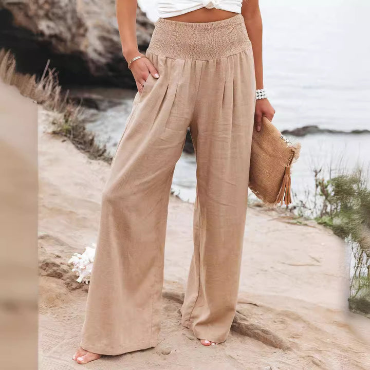 Damen Luftige Leinenhose mit elastischem Bund und Weitschnitt Drune