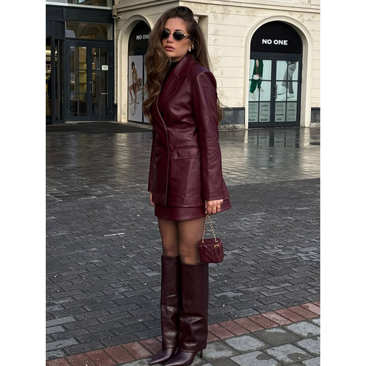 Damen elegante Kunstlederblazerjacke im taillierten Schnitt mit modischem Detail Drune