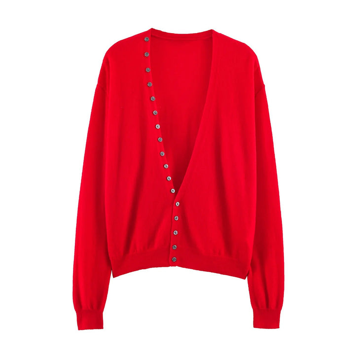 Damen Tiefer V‑Ausschnitt Cardigan mit asymmetrischer Knopfleiste Drune