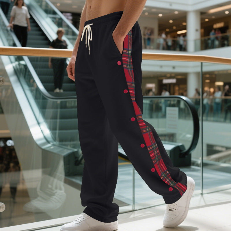 Herren Sportliche Jogginghose mit Karomuster und Druckknopf-Detail Drune