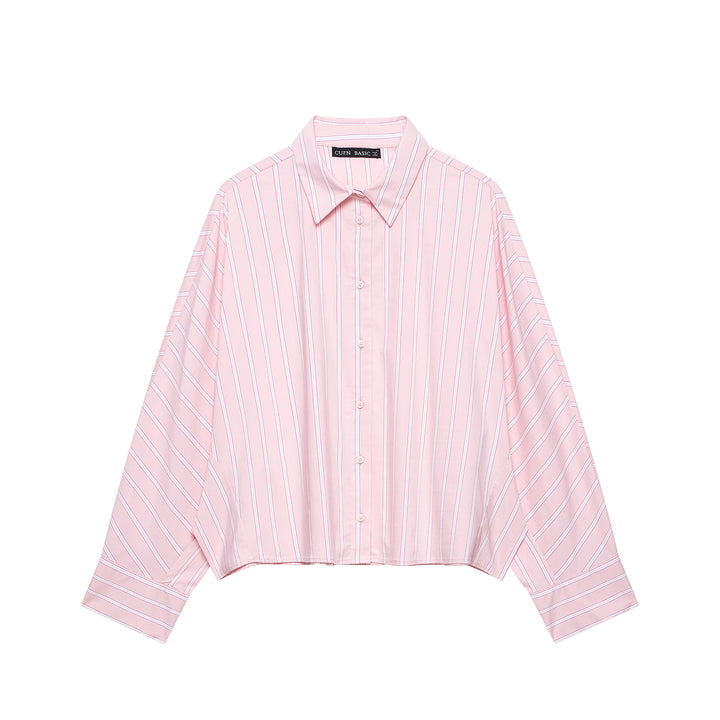Damen Kurzgeschnittene Oversize‑Hemdbluse mit Nadelstreifen, Hemdkragen und verlängerten Manschetten Drune
