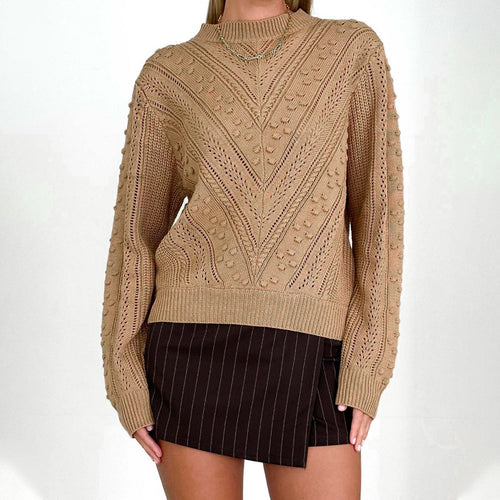 Damen Strukturierter Feinstrick-Pullover mit V‑Struktur und Noppenmuster Drune