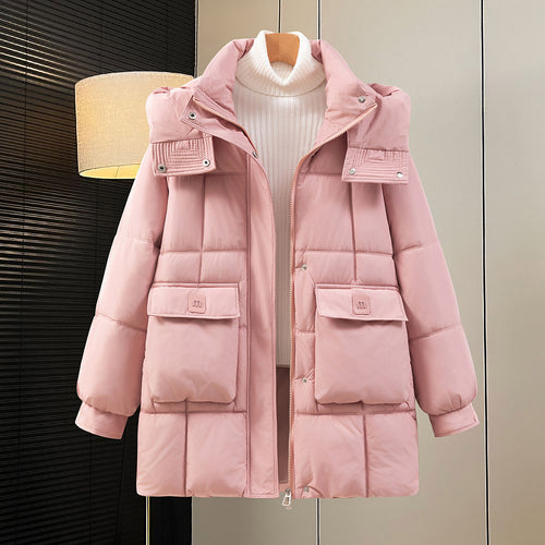 Damen funktionelle und stilvolle Winterjacke mit Taschen und Kapuze Drune