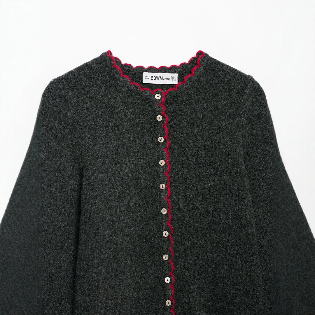 Damen Feinstrick-Cardigan mit Muschelkante und Perlmuttknöpfen Drune