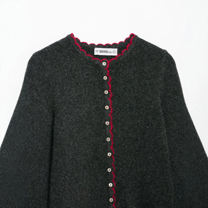 Damen Feinstrick-Cardigan mit Muschelkante und Perlmuttknöpfen Drune
