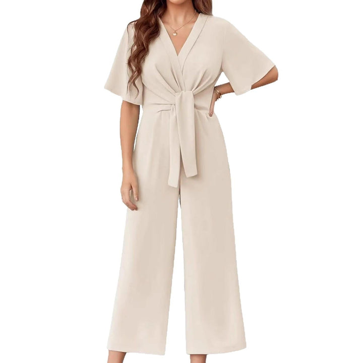 Damen eleganter Wickel-Jumpsuit mit weiten Beinen und Taillengürtel Drune