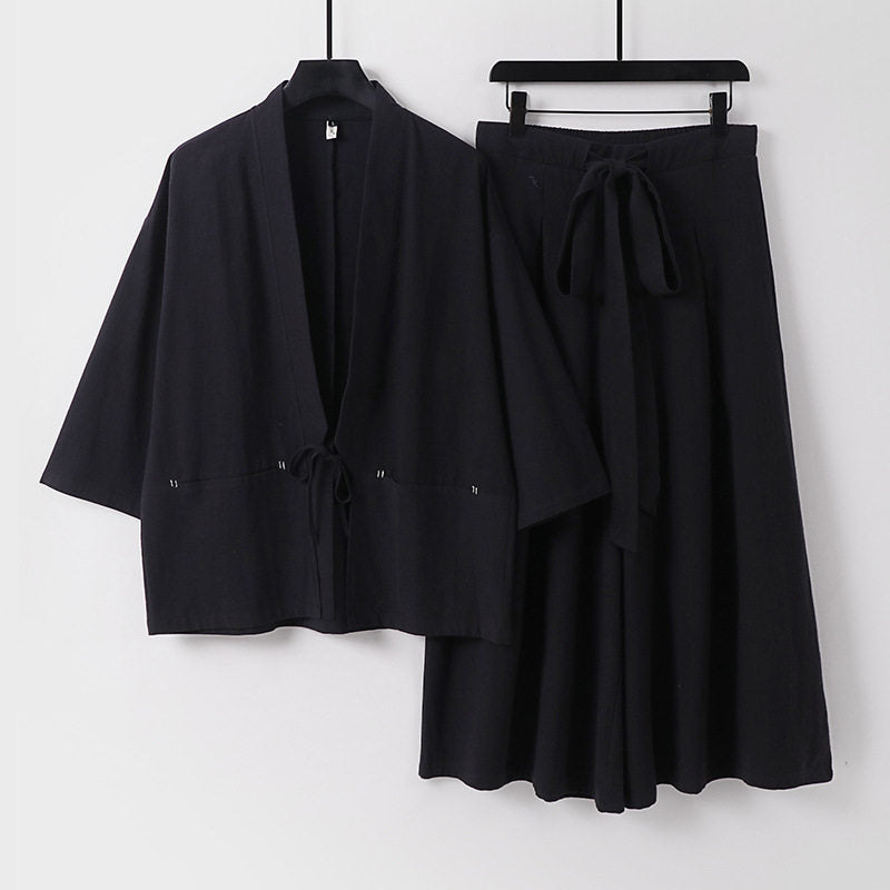 Damen Zweiteiliges Kimono-Set mit Kurzjacke und fließendem Midirock Drune