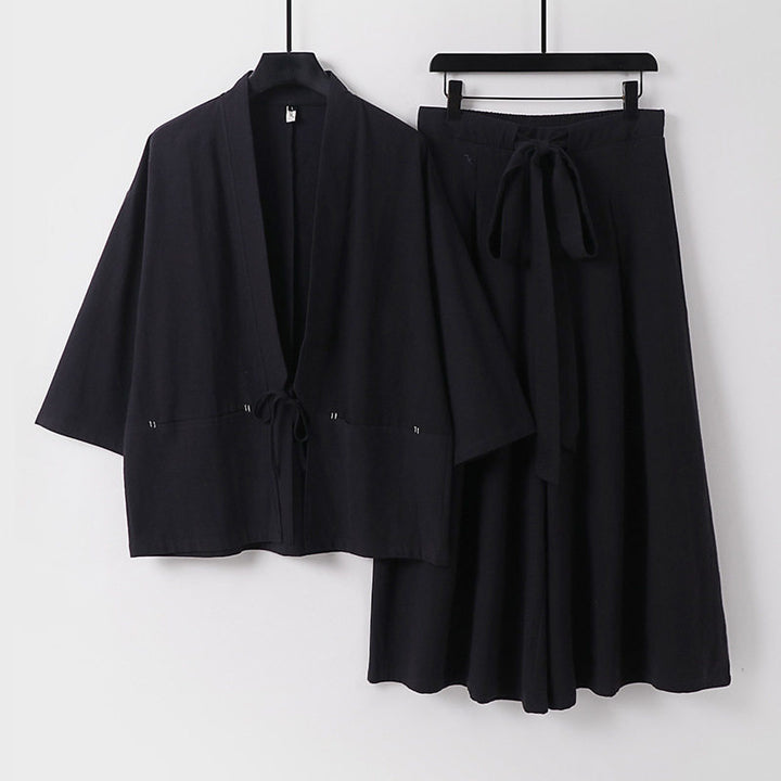 Damen Zweiteiliges Kimono-Set mit Kurzjacke und fließendem Midirock Drune