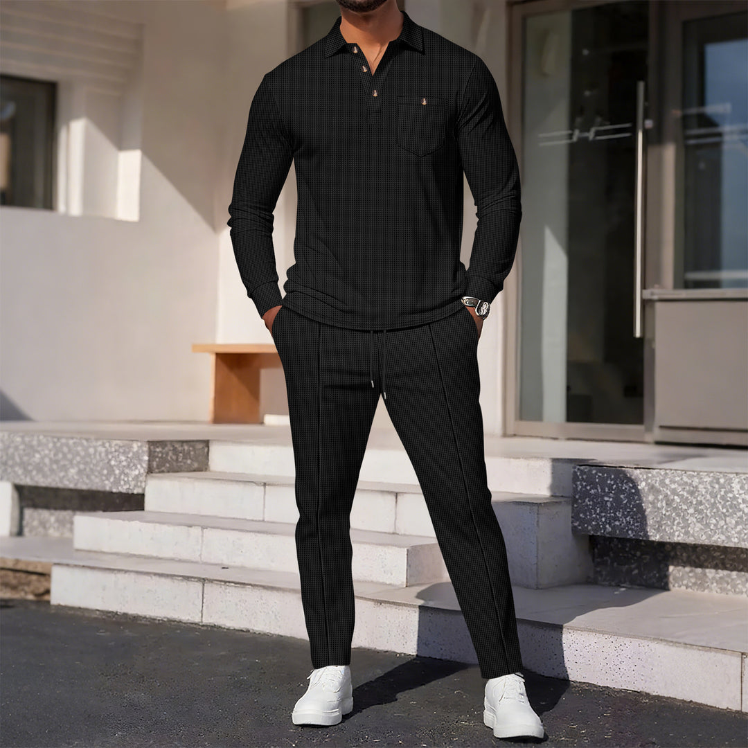 Herren eleganter Freizeitanzug mit strukturiertem Oberteil und modischen Hosen Drune