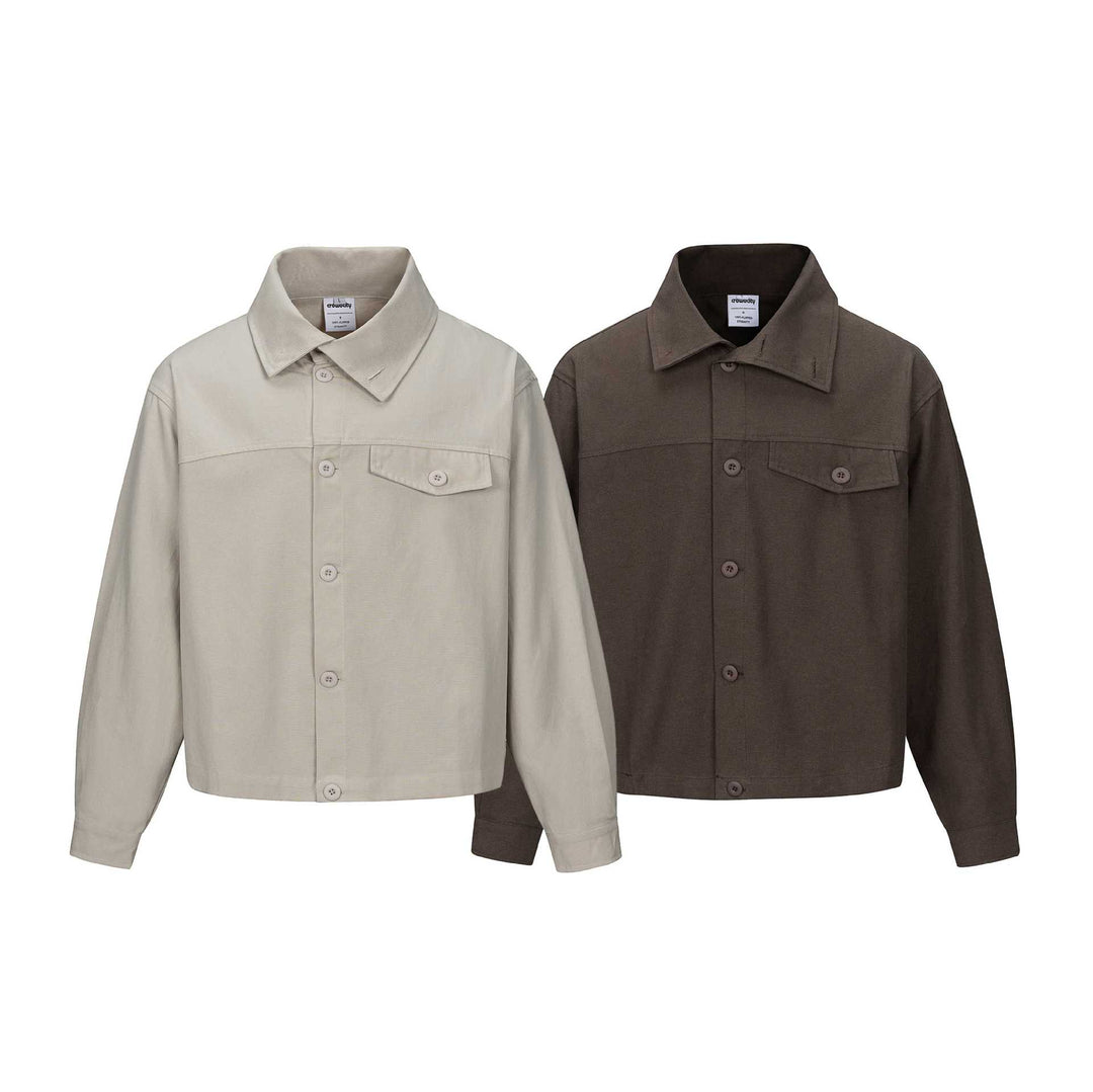 Unisex Kurz geschnittene Boxy-Hemdjacke mit durchgehender Knopfleiste und Pattentasche Drune