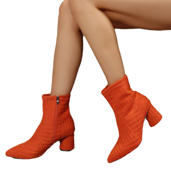 Damen Texturierte Ankle-Boots aus Frottee mit spitz zulaufender Vorderkappe und Blockabsatz Drune