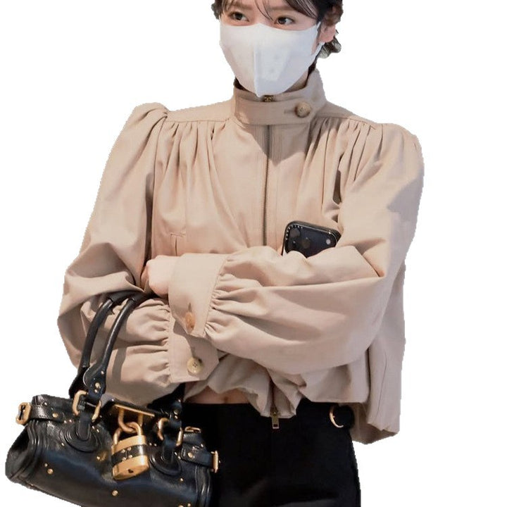 Damen Leichte Blousonjacke mit Ballonärmeln und Stehkragen Drune