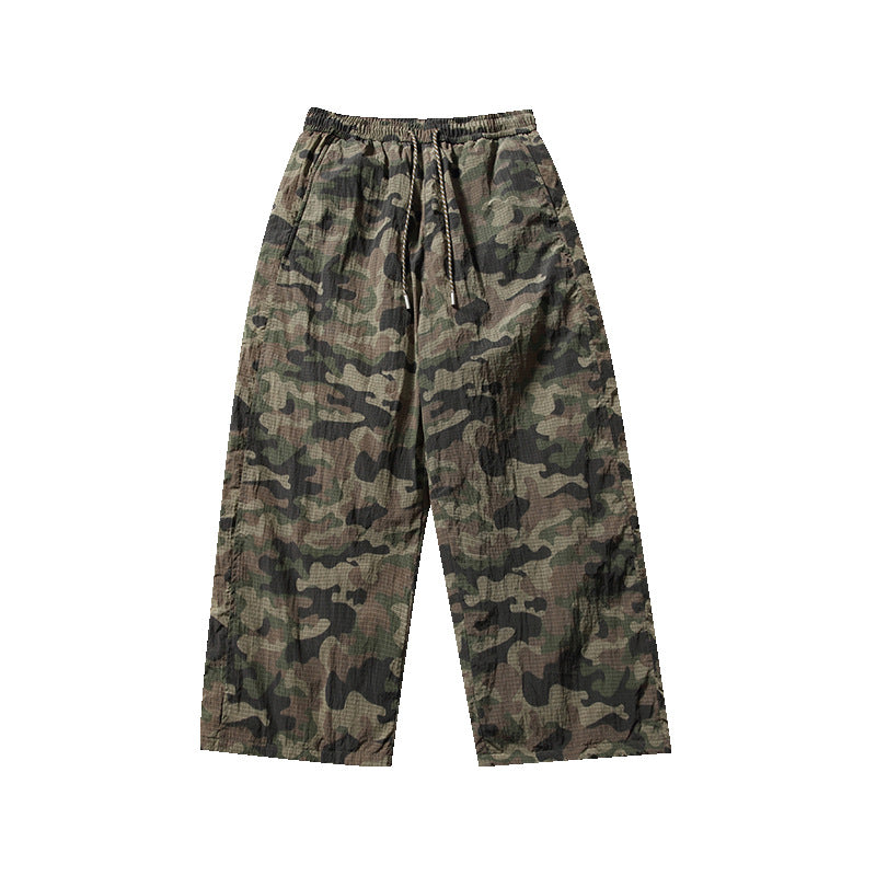 Herren Locker geschnittene Ripstop-Freizeithose mit Camouflage-Muster und elastischem Kordelbund Drune