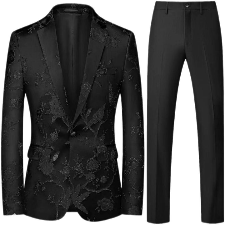 Herren Brokat-Sakko mit floralem Jacquard und Slim-Fit Anzughose Drune
