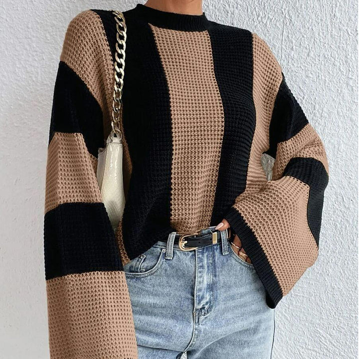 Damen Trendiger Strickpullover mit weitem Schnitt und Blockstreifen Drune