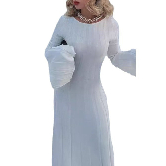 Damen Langärmliges Midikleid mit tiefem Rückenausschnitt und feinen Streifen Drune