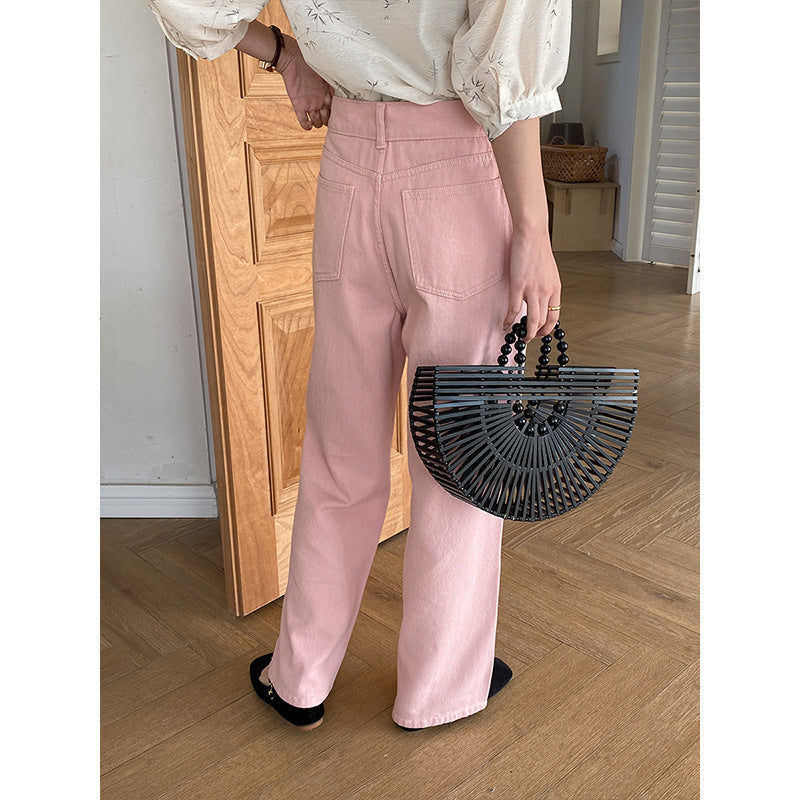Damen Lässige High-Waist Jeans mit weitem Bein Drune