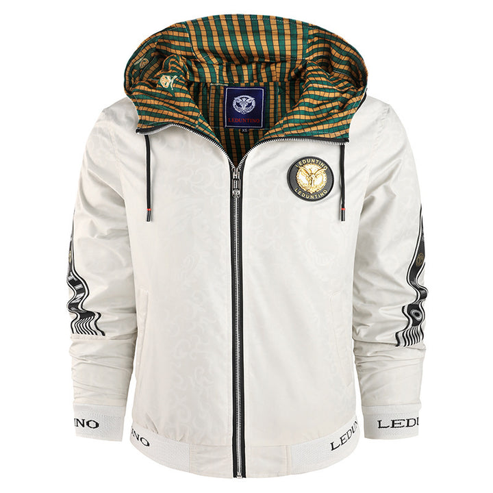 Herren nan leichte Kapuzen-Sportjacke mit Jacquardmuster, Metallreißverschluss und elastischen Bündchen Drune