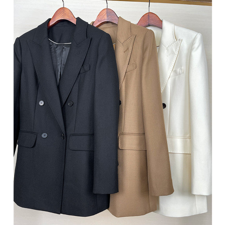 Damen Taillierter Longline-Blazer mit doppelreihiger Knopfleiste und Pattentaschen Drune