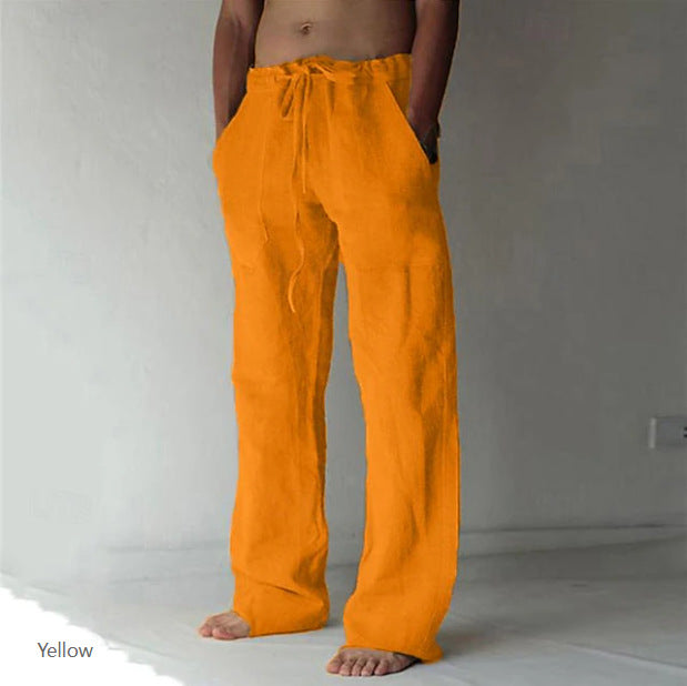 Herren Leinenhose mit weitem Schnitt Kordelzug und Seitentaschen Drune