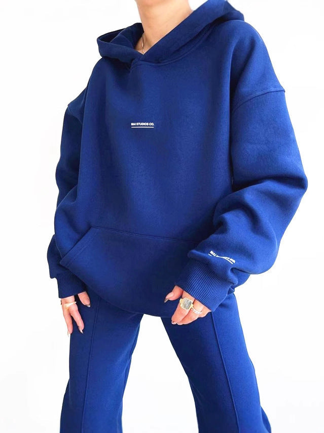 Damen Bequemer Oversized Hoodie mit Kängurutasche und modernem Schriftzug Drune