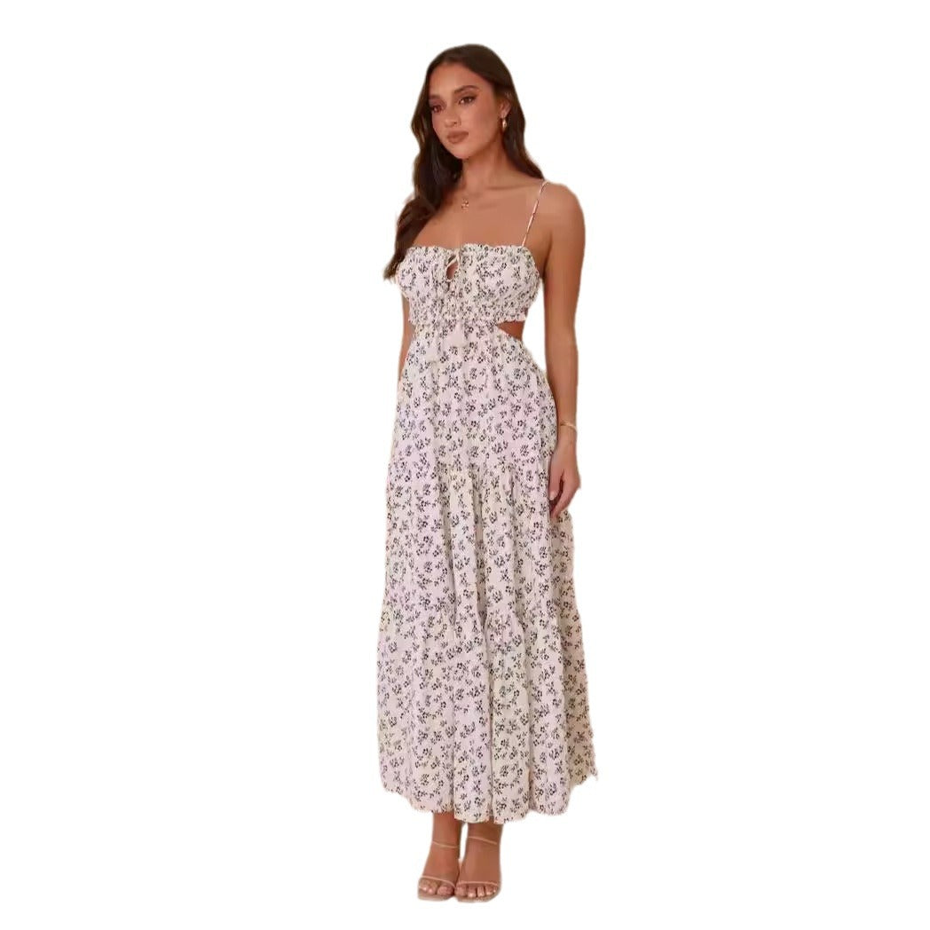 Damen Maxi-Hängemattenkleid mit Raffung und Spitzenakzenten Drune