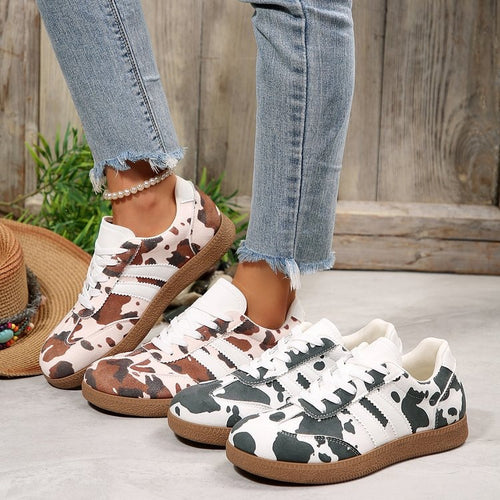 Damen Retro-Lowtop-Sneaker mit Kuhflecken-Print und gepolsterter Komfortsohle Drune