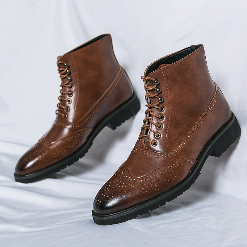 Herren klassische Brogue-Schnürstiefelette mit perforiertem Wingtip und griffiger Gummisohle Drune