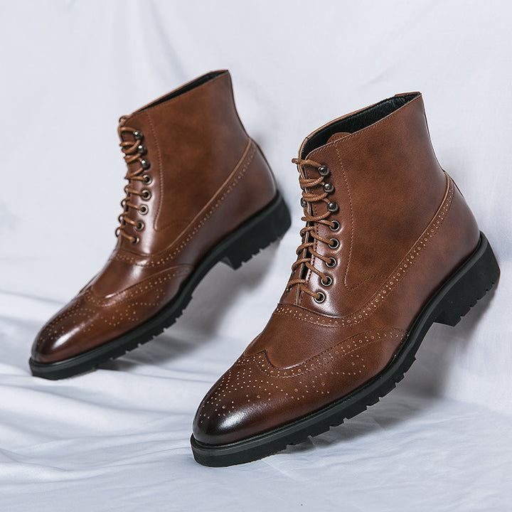 Herren klassische Brogue-Schnürstiefelette mit perforiertem Wingtip und griffiger Gummisohle Drune