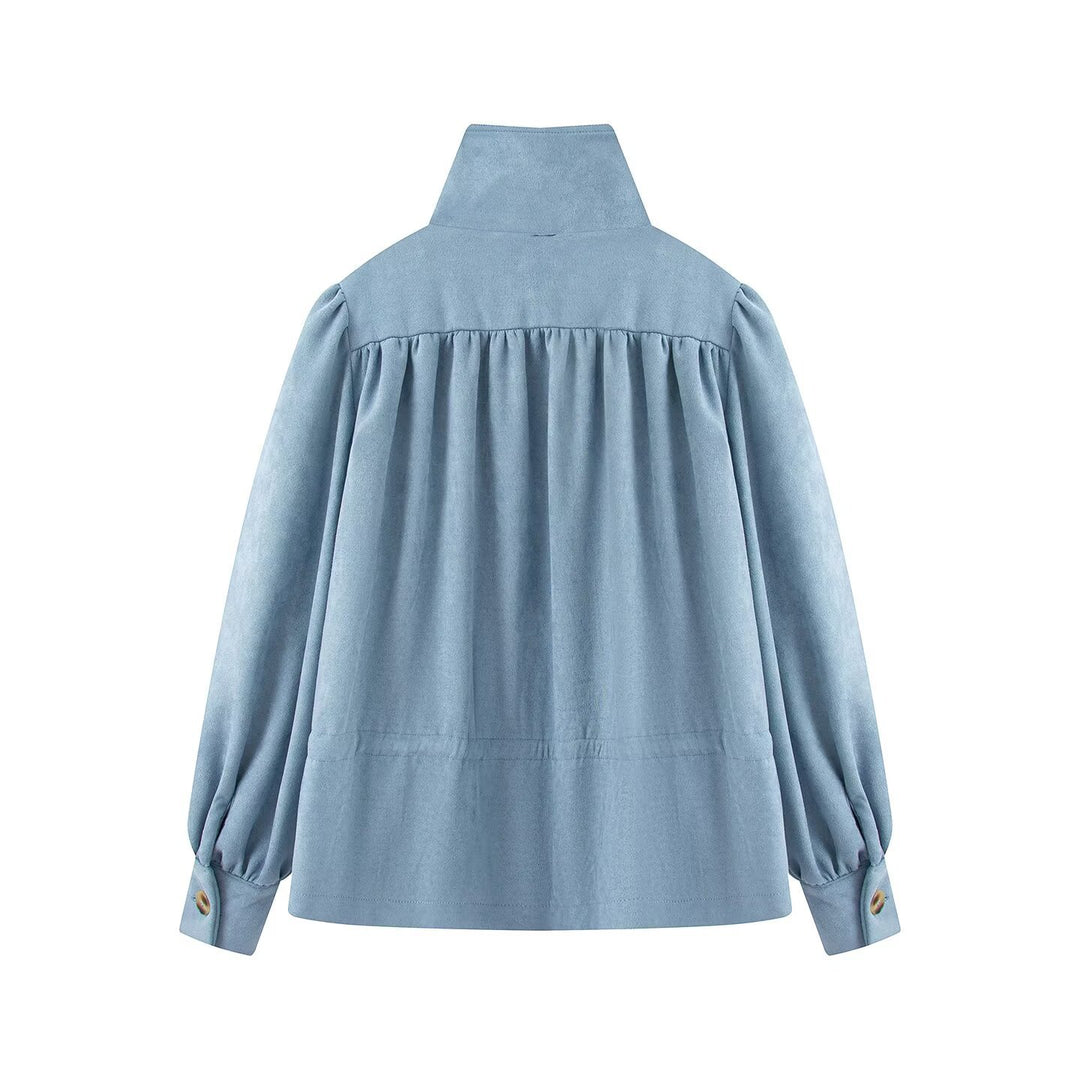Damen Kurzjacke mit Stehkragen, Tunnelzug und Ballonärmeln Drune