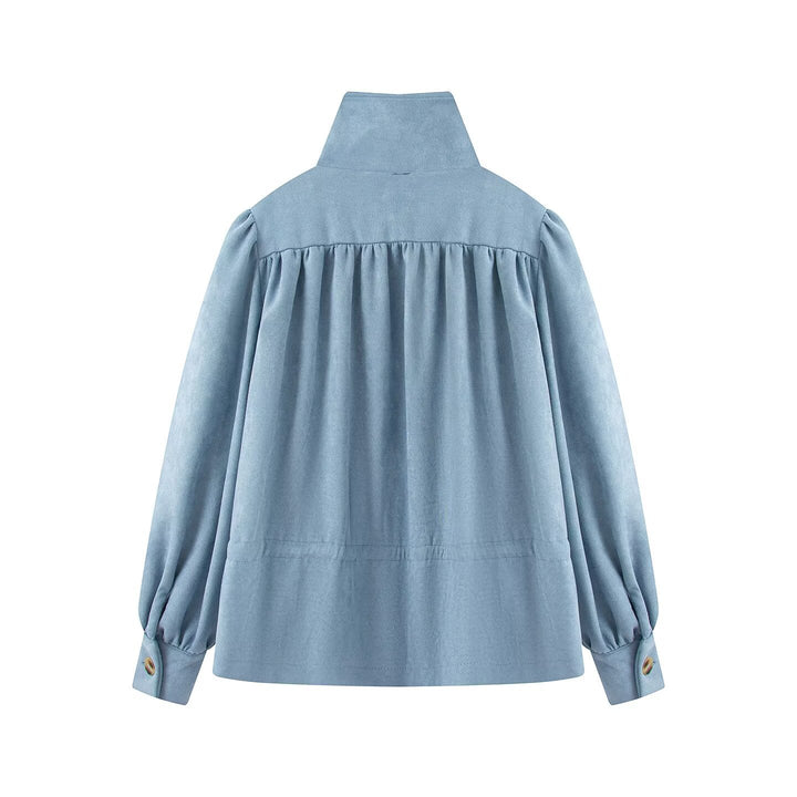 Damen Kurzjacke mit Stehkragen, Tunnelzug und Ballonärmeln Drune