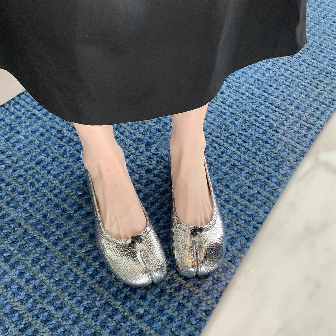 Damen Ballerinas mit glänzender Oberflächenstruktur und zierlicher Schleifenverzierung Drune