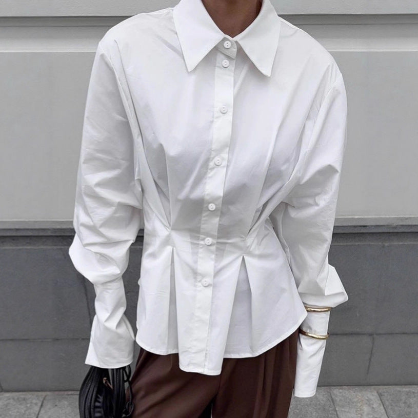 Damen Modische Hemdbluse mit tailliertem Schnitt und voluminösen Ärmeln Drune