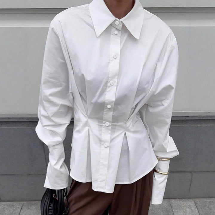 Damen Modische Hemdbluse mit tailliertem Schnitt und voluminösen Ärmeln Drune