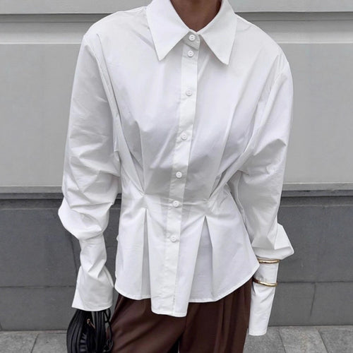 Damen Modische Hemdbluse mit tailliertem Schnitt und voluminösen Ärmeln Drune