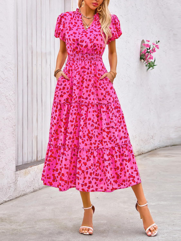 Damen Maxi-Kleid mit floralen Mustern und rüschendem Saum Drune