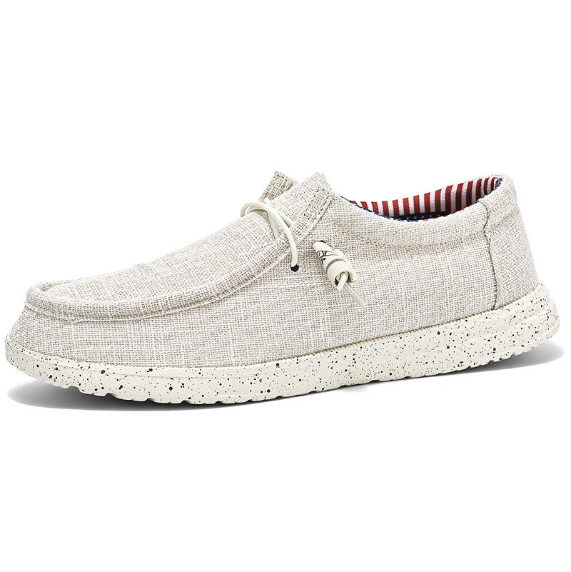 Herren lässiger Mokassin-Slipper aus Leinenstoff mit gepolsterter Komfortsohle und elastischem Schnürzug Drune