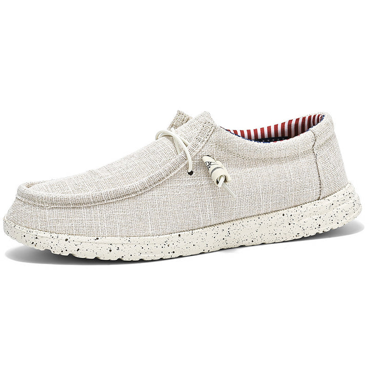 Herren lässiger Mokassin-Slipper aus Leinenstoff mit gepolsterter Komfortsohle und elastischem Schnürzug Drune