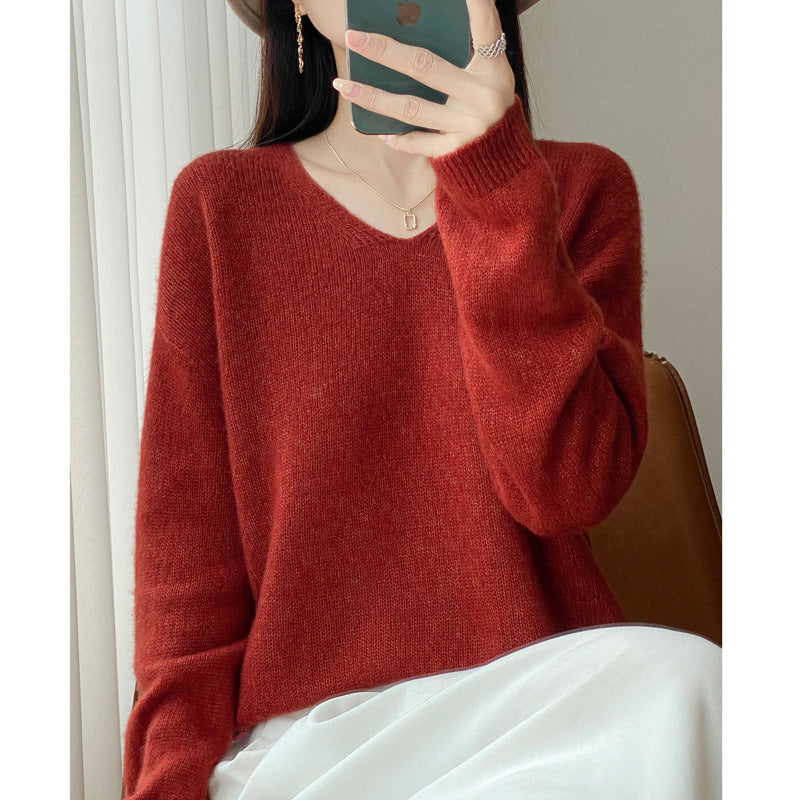 Damen Oversize-Feinstrickpullover mit feinem V-Ausschnitt und verlängertem Ärmelabschlusst Drune