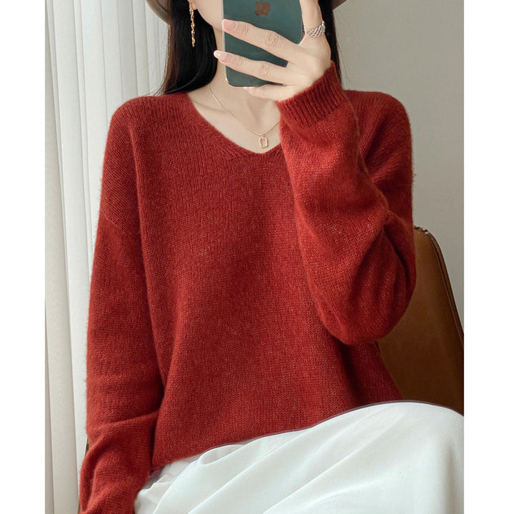 Damen Oversize-Feinstrickpullover mit feinem V-Ausschnitt und verlängertem Ärmelabschlusst Drune