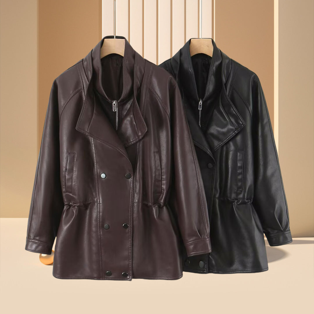 Damen Kunstlederjacke mit breitem Revers und praktischen Taschen Drune