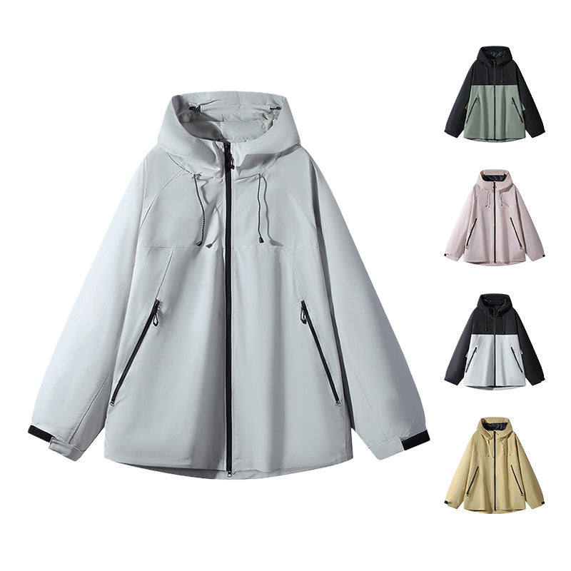 Unisex Wasserabweisende zweifarbige Softshell-Jacke mit Kapuze Drune