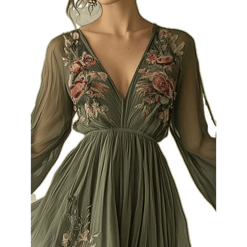 Damen Besticktes Chiffon Maxi Kleid Drune
