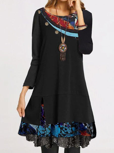 Damen Langärmliges Tunika-Kleid mit originellem Design und dekorativen Details Drune