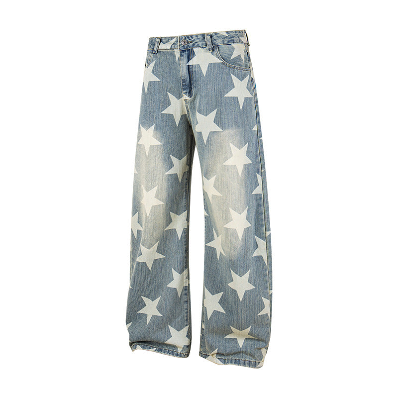 Damen Weite Hochbund-Culotte-Jeans mit hoher Taille und Allover-Sterneprint Drune