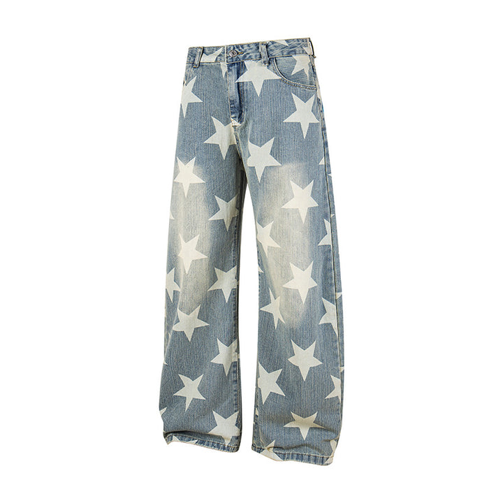 Damen Weite Hochbund-Culotte-Jeans mit hoher Taille und Allover-Sterneprint Drune