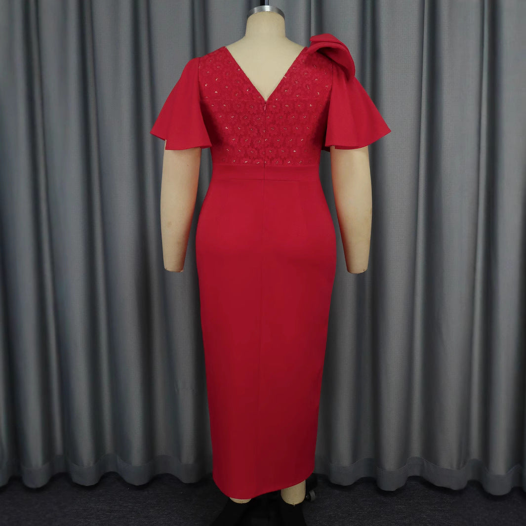 Damen Elegantes Maxikleid mit voluminösen Ärmeln und hochwertiger Blumenapplikation Drune