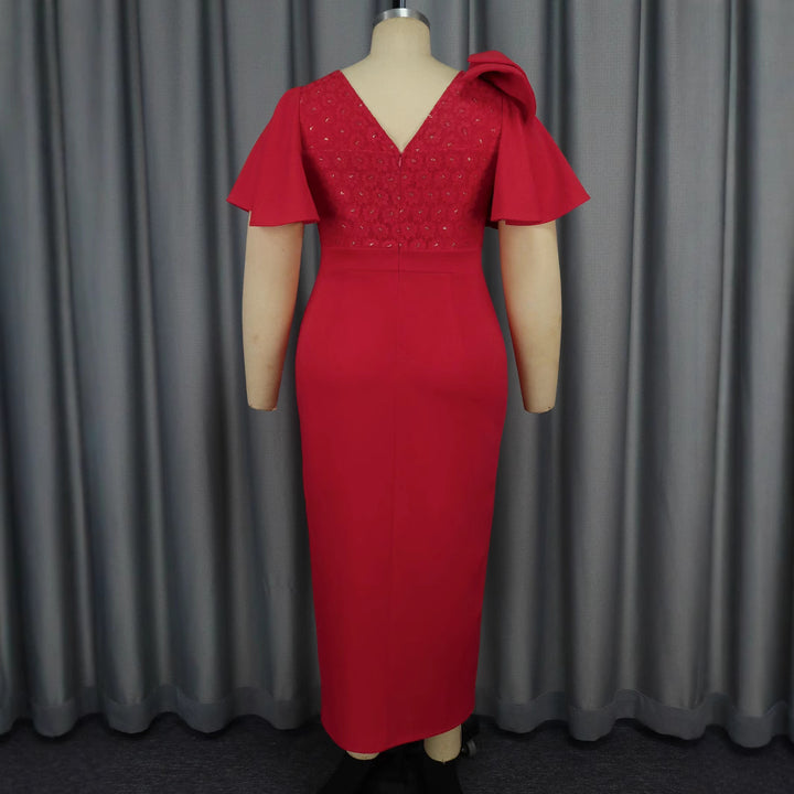 Damen Elegantes Maxikleid mit voluminösen Ärmeln und hochwertiger Blumenapplikation Drune