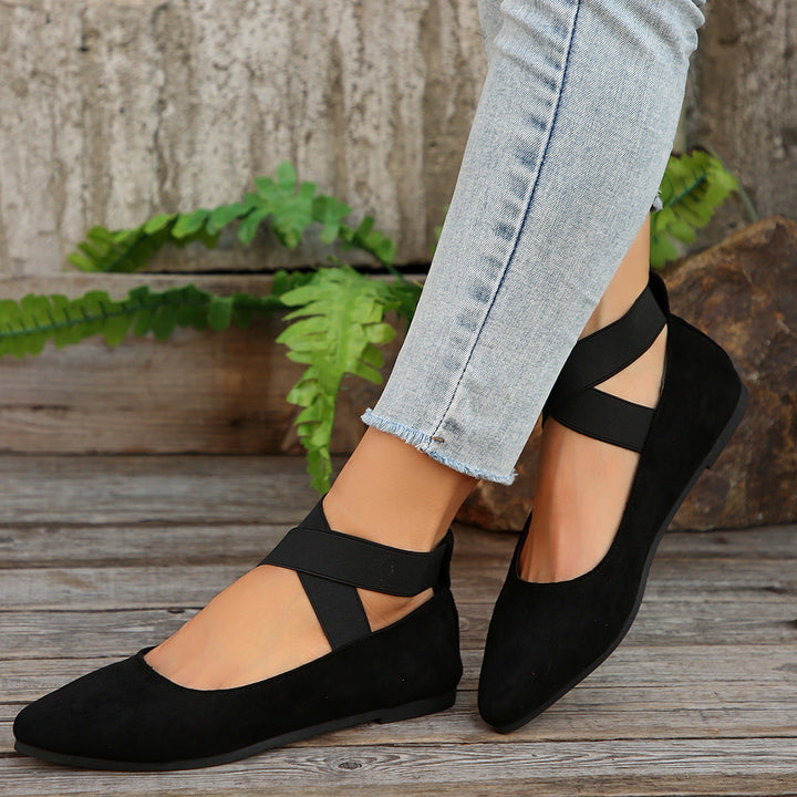 Damen elegante Ballerinas mit gekreuzten Riemen und weichem Obermaterial Drune